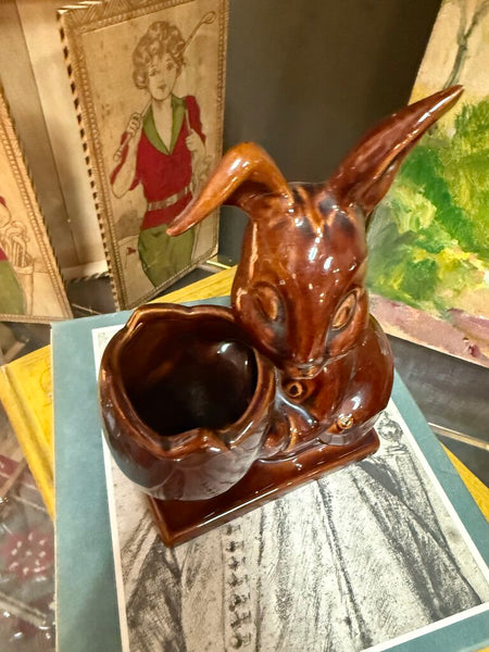 Brown Haeger Easter Bunny with Egg Planter 9" W2080