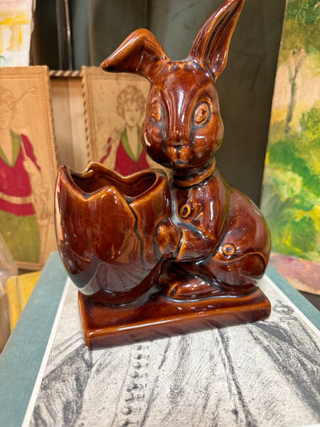 Brown Haeger Easter Bunny with Egg Planter 9" W2080