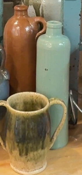 Vintage hand thrown two handle ceramic vase