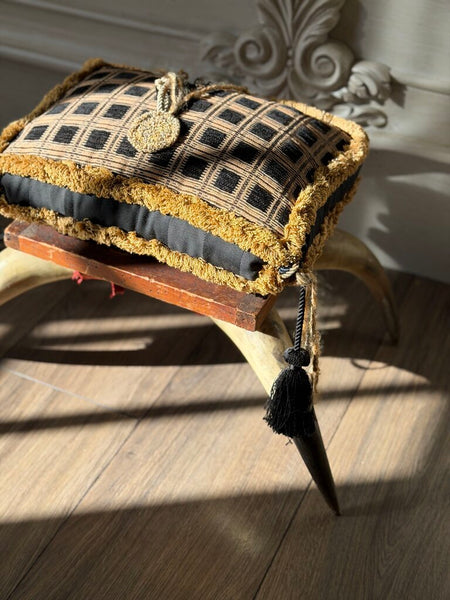 0039 Antique English Horn Stool w/ Cushion