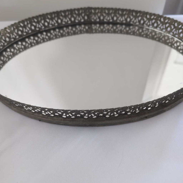 Pretty Vintage Oval Metal Edge Dresser Mirror