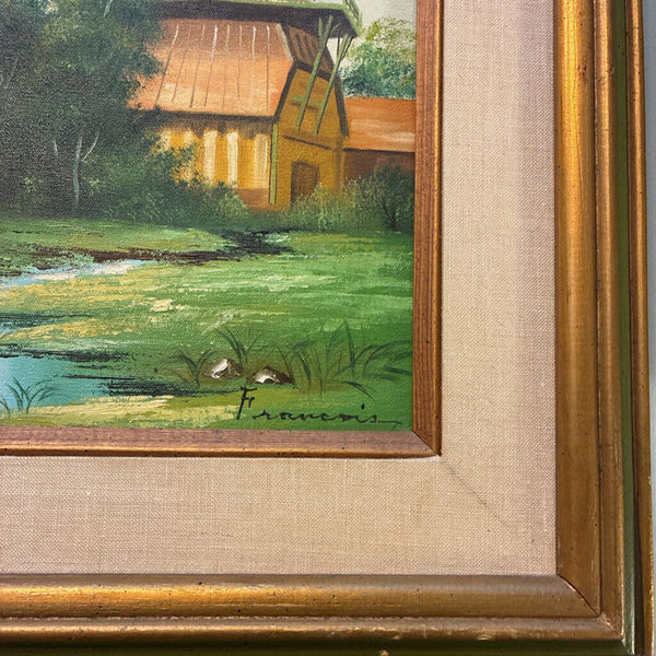 Vintage Signed Oil Painting of Windmill 20" x 24"