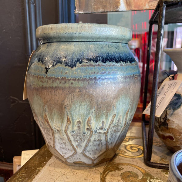 Moxie - Signed 1982 Blue & Taupe Pottery Vase - 7"