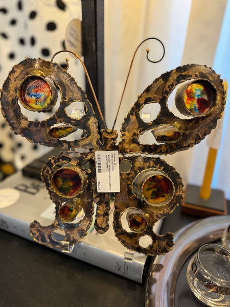 Brutalist metal and glass butterfly signed "jeret 67"