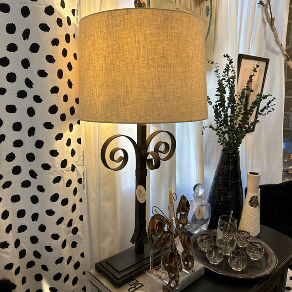 Brutalist style metal iron lamp (shade as found)