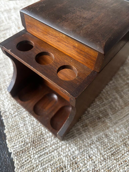 Vintage Wood Pipe Tobacco Humidor and Stand For 6 Smoking Pipes