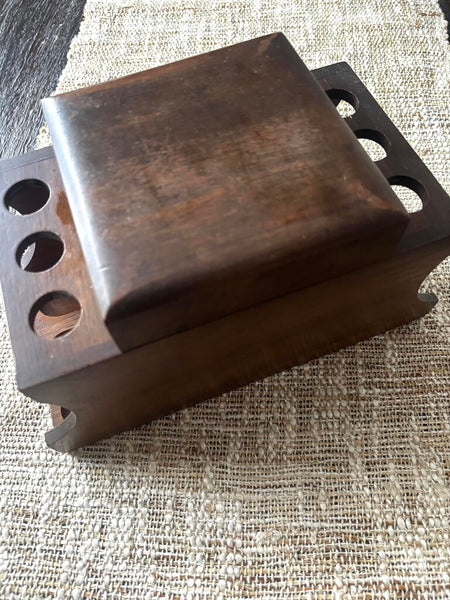 Vintage Wood Pipe Tobacco Humidor and Stand For 6 Smoking Pipes