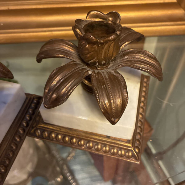 Vintage Brass/Marble Set of Candleholders 4" x 4"