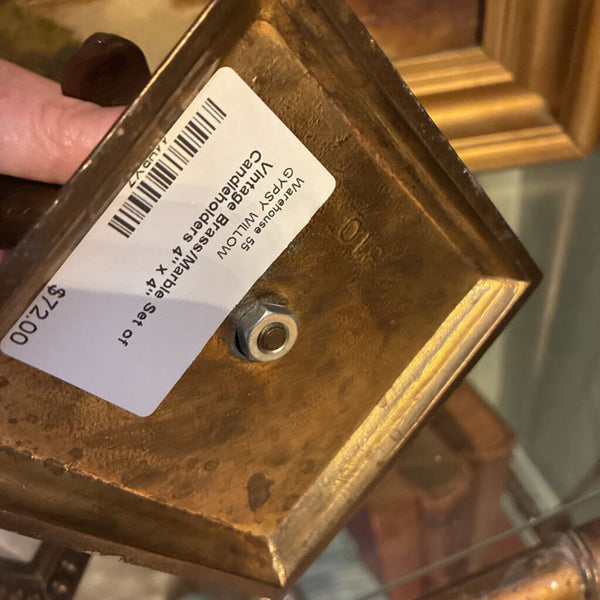 Vintage Brass/Marble Set of Candleholders 4" x 4"