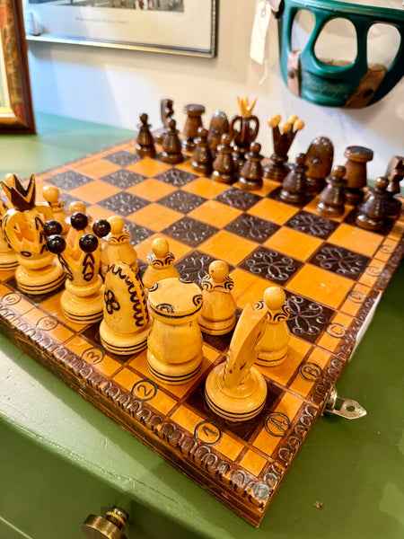 Carved Wood Chess Set