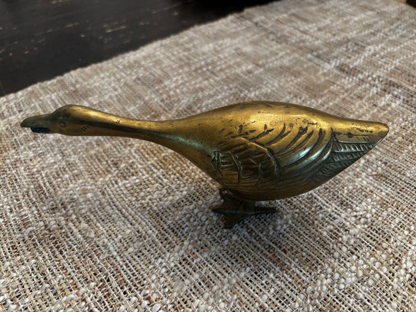 Vintage Brass Goose 3H x 9W