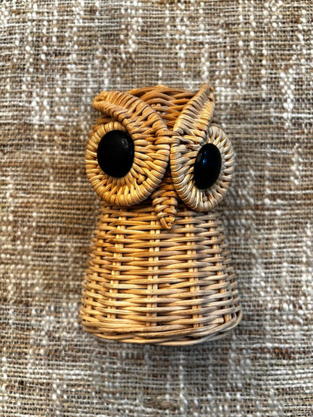 Vintage Wicker Owl Planter Basket/Pencil Holder 5.5H