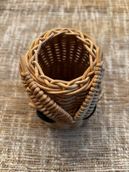 Vintage Wicker Owl Planter Basket/Pencil Holder 5.5H