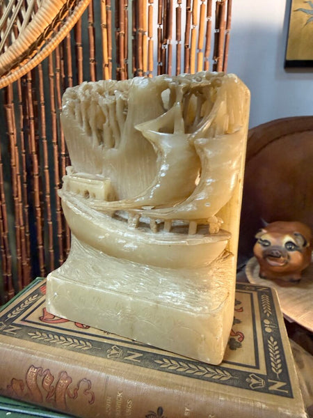 Vintage Chinese Hand-Carved Soapstone Bookend W2102