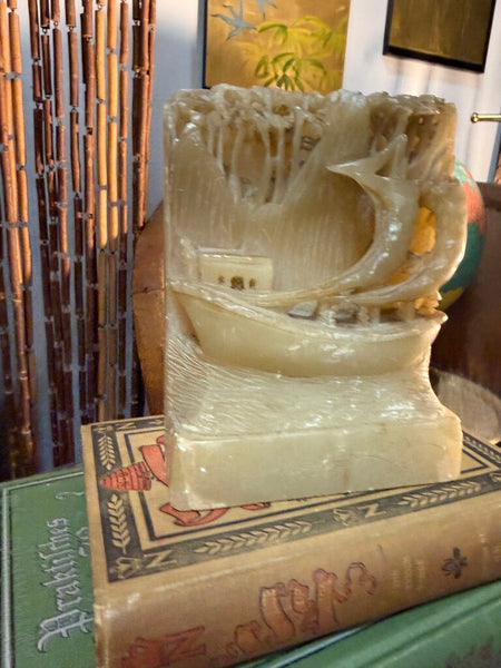 Vintage Chinese Hand-Carved Soapstone Bookend W2102