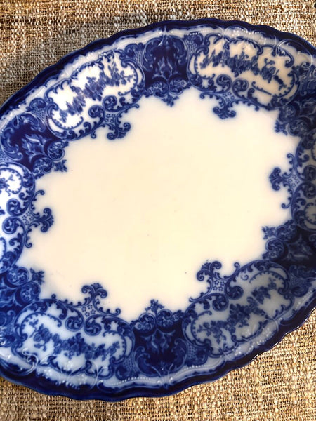 Antique John Maddock and Sons Ltd "Dainty" Royal Vitreous Flow Blue Platter 12 x 9.5