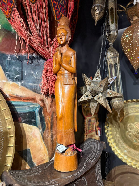 Thai Sawasdee Lady Wooden Statue 30.25 inches tall