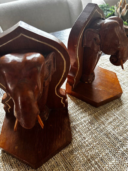 Pair of Wooden Elephant Bookends