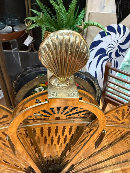 Vintage Brass Peacock Fireplace Screen with Shell 25" tall W2125