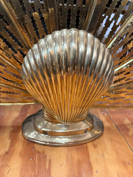 Vintage Brass Peacock Fireplace Screen with Shell 25" tall W2125