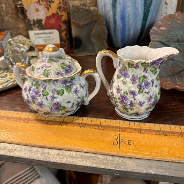Chintz lefton cream and sugar violets
