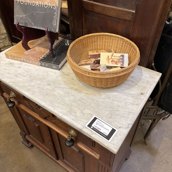 Marble Top Eastlake Style Dark Wood Commode In Store Pick Up Only