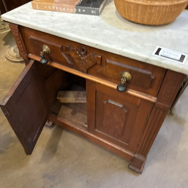Marble Top Eastlake Style Dark Wood Commode In Store Pick Up Only