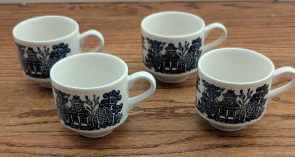 Vintage Blue & White Cups Marked: England 4/Set