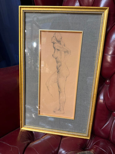 Vintage Gilt Framed Graphite Nude Figure