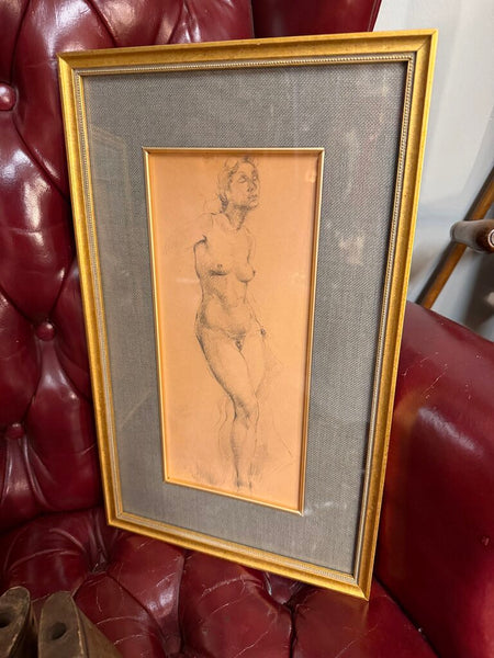 Vintage Gilt Framed Graphite Nude Figure