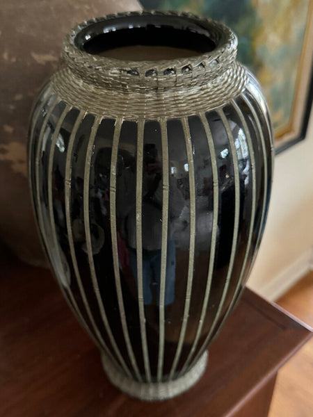 Meiji period late 1800-1920's Japanese silver basket weave vase 12.5" x 7" extremely rare