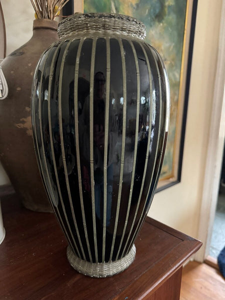 Meiji period late 1800-1920's Japanese silver basket weave vase 12.5" x 7" extremely rare