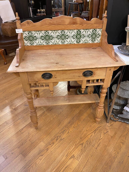 Antique Victorian Pine Wash Stand with green tile as is 3 ft. wide x 18 1/2 in deep 42 1/2in high INSTORE PICK UP ONLY