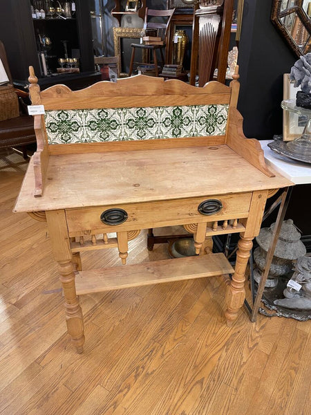 Antique Victorian Pine Wash Stand with green tile as is 3 ft. wide x 18 1/2 in deep 42 1/2in high INSTORE PICK UP ONLY