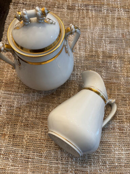 Haviland & Co Limoges Porcelain Covered Sugar Bowl and Creamer