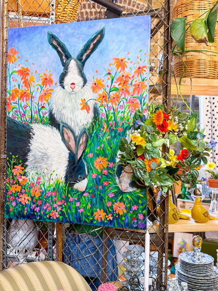 Bunnies acrylic painting signed (40" tall) in store pick up only
