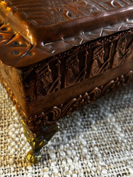 Vintage Copper Tissue Box w/ Brass Feet