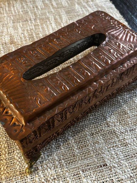 Vintage Copper Tissue Box w/ Brass Feet
