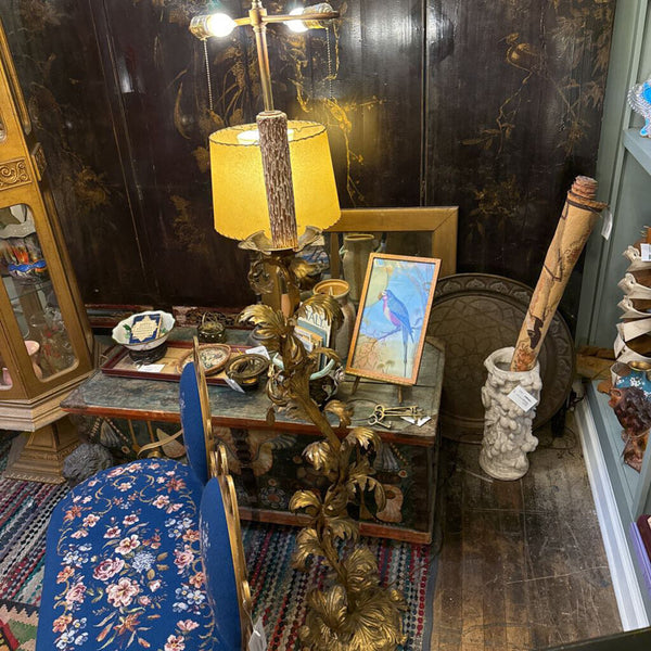 Hollywood regency italian gold gilt tole scrolly floral floor lamp