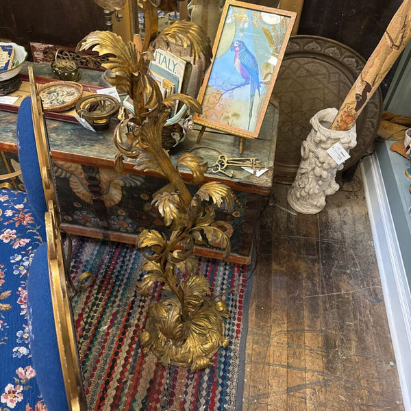 Hollywood regency italian gold gilt tole scrolly floral floor lamp