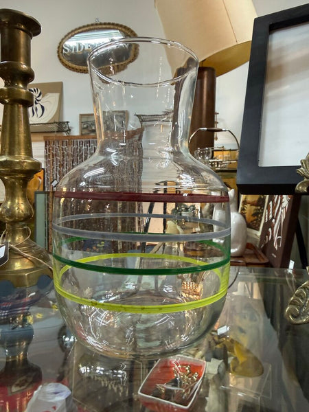 Striped Glass Juice Pitcher 7.5"tall W2140