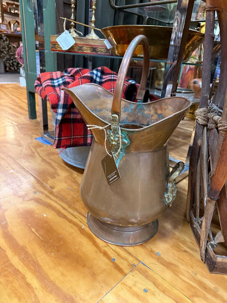 Vintage Copper and Brass Coal Scuttle 20" tall W2144