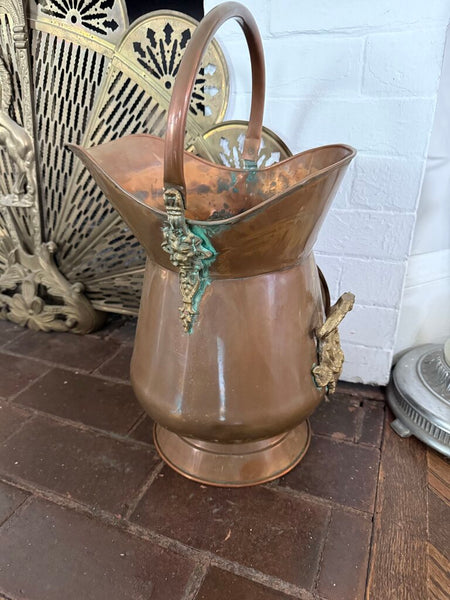 Vintage Copper and Brass Coal Scuttle 20" tall W2144