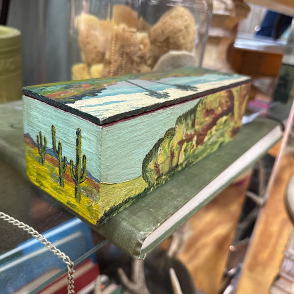 Painted Tropical Wooden Box with Lid 3"x9"x3" W2160