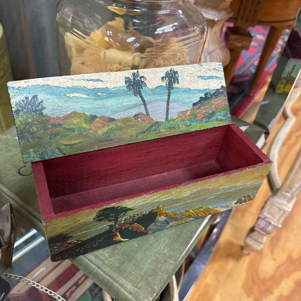 Painted Tropical Wooden Box with Lid 3"x9"x3" W2160