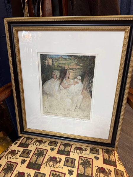 Two Women and a Baby, Gilt Framed Etching, Sergio Ladron de Guevara, Artist's Proof