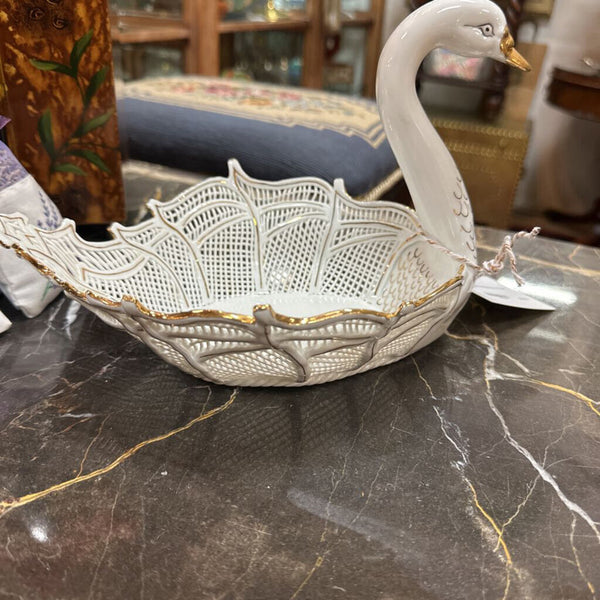 Romanian Porcelain Swan Trinket Dish 10x7"