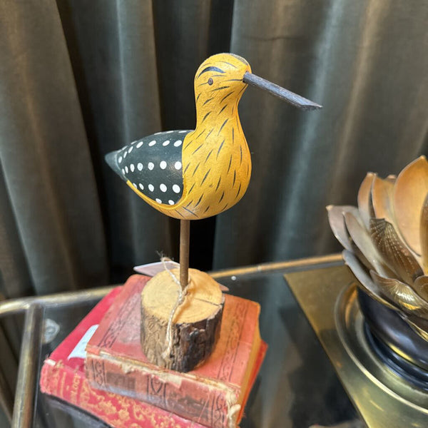 9" Yellow Wooden Bird W2166