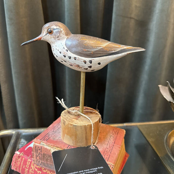 7" Brown and White Speckled Wooden BirdW2167