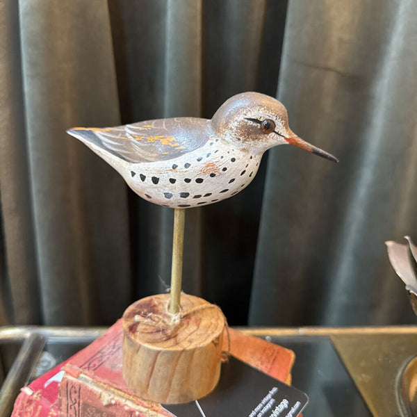7" Brown and White Speckled Wooden BirdW2167